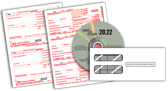 Tangible Values W-2 Laser Forms Kit with Envelopes PLUS TFP SOFTWARE for 25 Employees 2018 6-Part 