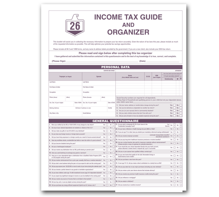 Image for item #01-600: 4 pg Tax Guide & Organizer