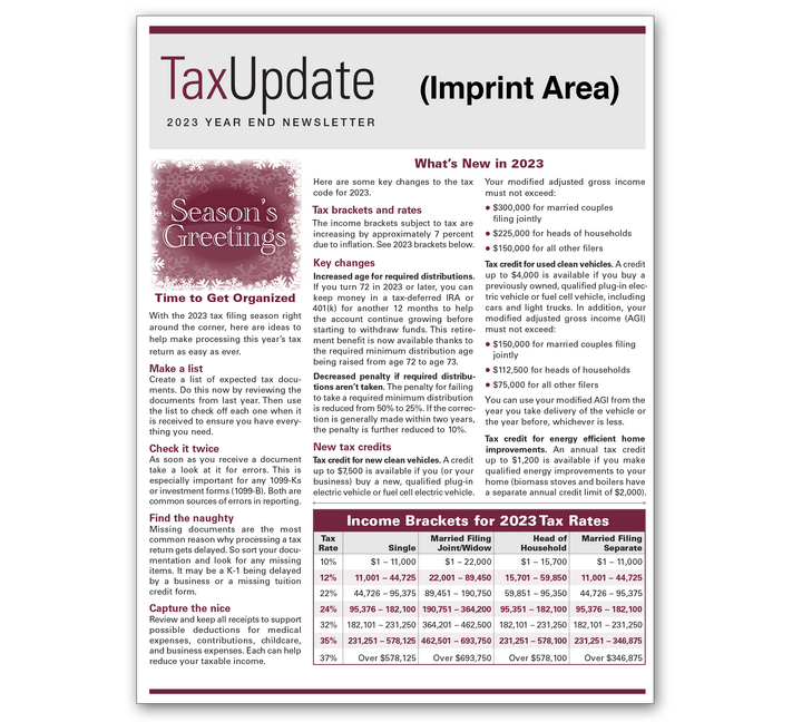 Image for item #03-001: Year-End Tax Update Newsletter 2023 Imprinted