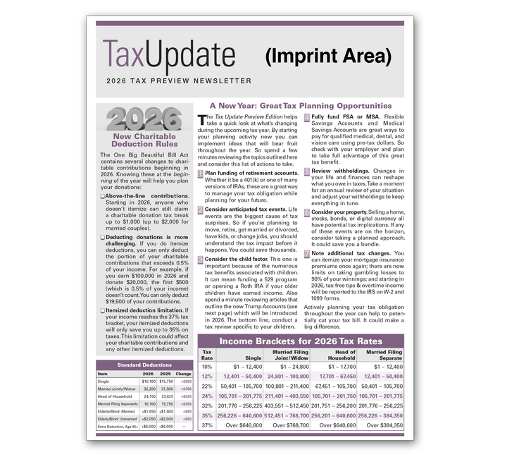 Image for item #03-301: Preview: Tax Update Newsletter 2026 - Imprinted
