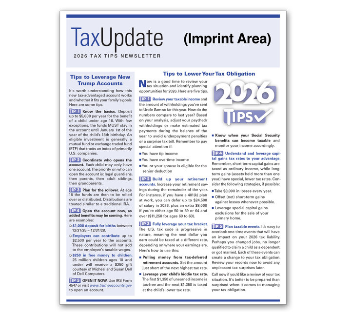 Image for item #03-801: TAX TIPS Newsletter 2026 Imprinted