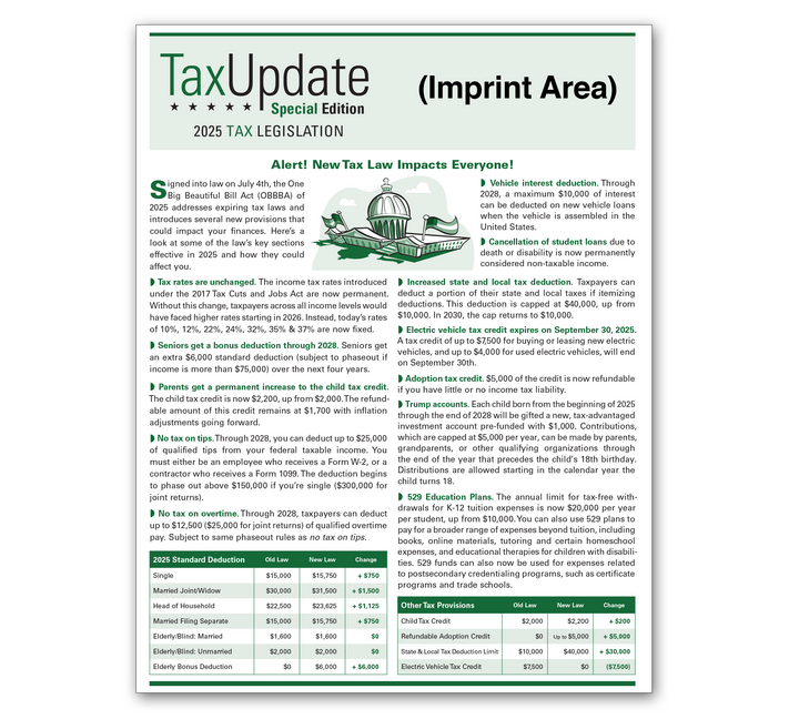 Image for item #03-901: SPECIAL EDITION: Tax Update - One Big Beautiful Bill Newsletter - Imprinted