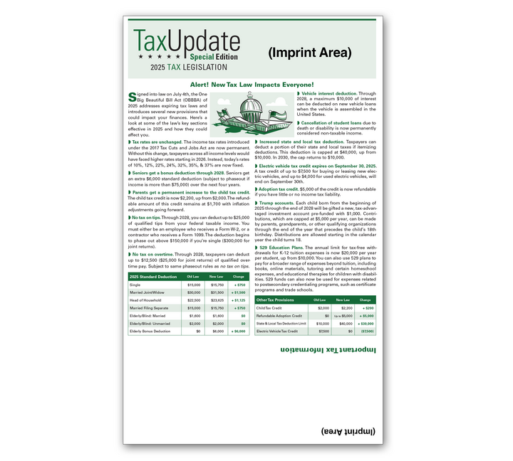 Image for item #03-951: SPECIAL EDITION: Tax Update - One Big Beautiful Bill Newsletter - Self-mailer Imprinted