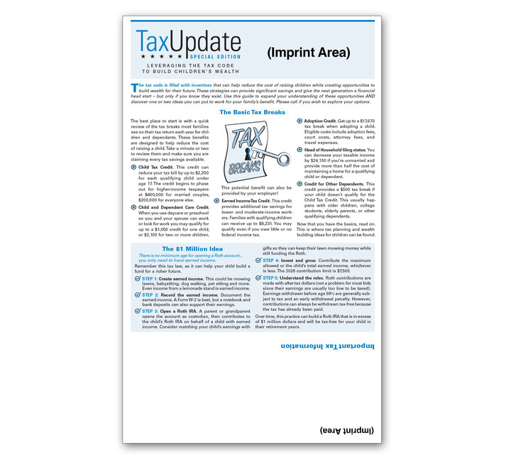 Image for item #03-951: SPECIAL EDITION: Tax Update - Kids & Grandkids Newsletter - Self-mailer Imprinted