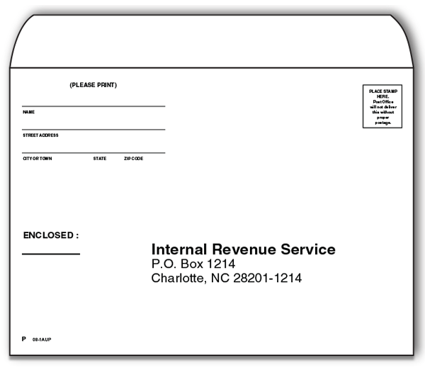 Image for item #08-1AUP: 6 x 9 IRS Charlotte Env.-PYMT  (50/pk)