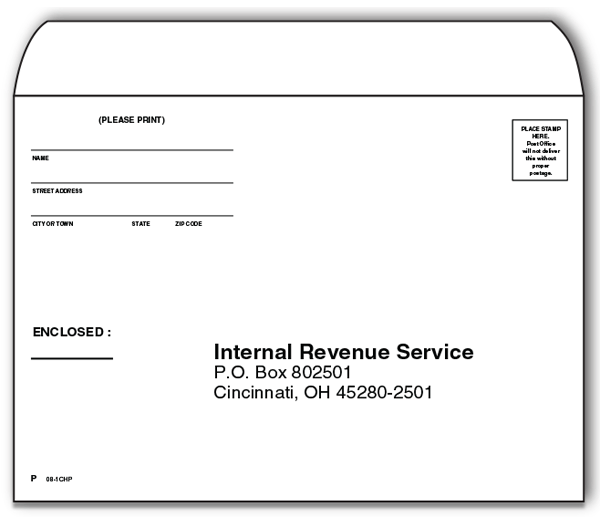 Image for item #08-1CHP: 6 x 9 IRS Cinn. Bx 802501 Env.-PYMT (50 / pk)