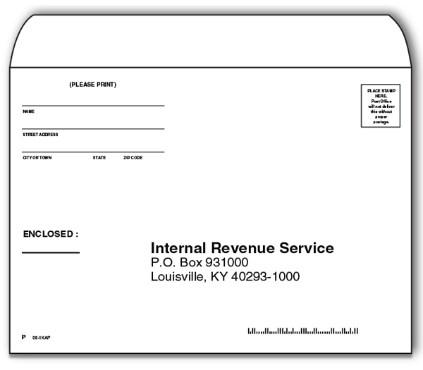 Image for item #08-1KAP: 6 x 9 IRS Louisville 931000 Env. - PYMT  (50/pack)