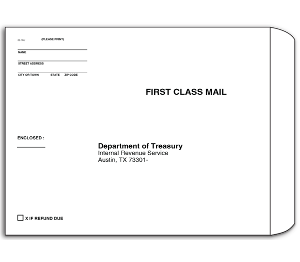 Image for item #09-1AU: 9 x 12 IRS Austin Env - REFUND (25/pack)