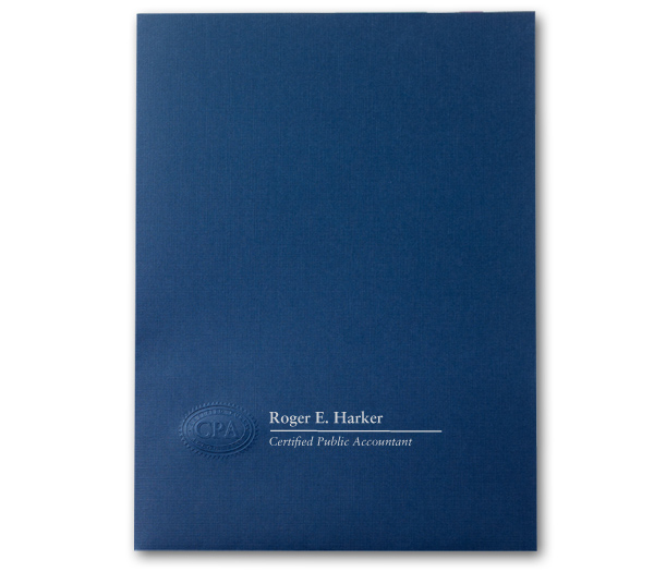 Image for item #10-832: CPA Seal Linen Folder: NAVY FOIL imprint