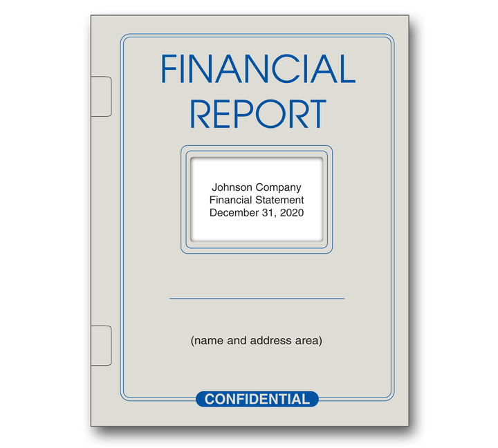 Image for item #12-101: Financial Rpt. Side Staple Cover: W/Window Gray/Blue Imprinted