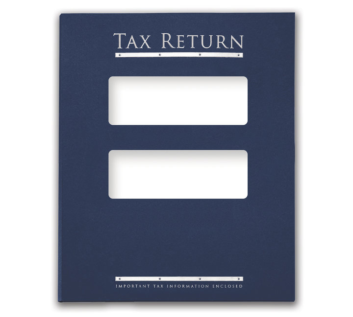 Image for item #12-310b: TotalTax Folder: Tax Return Embossed and Foil Center Cut Hidden Staple Tab - Navy