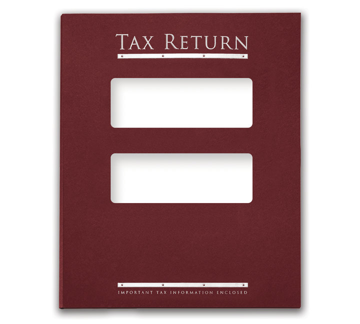 Image for item #12-325b: TotalTax Folder: Tax Return Embossed and Foil Center Cut Hidden Staple Tab - Burgundy