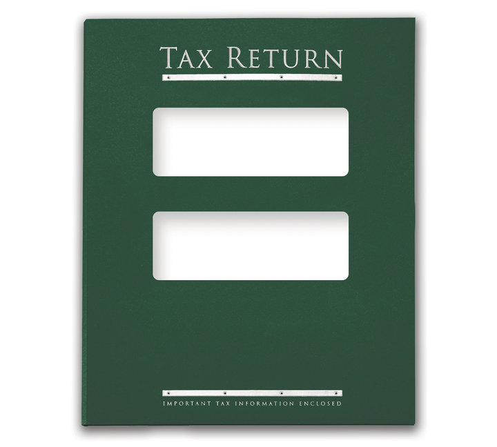 Image for item #12-345b: TotalTax Folder: Tax Return Embossed and Foil Center Cut Hidden Staple Tab - Green