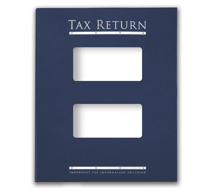 Image for item #12-450b: InTax Folder: Tax Return Embossed and Foil Center Cut Hidden Staple Tab - Navy