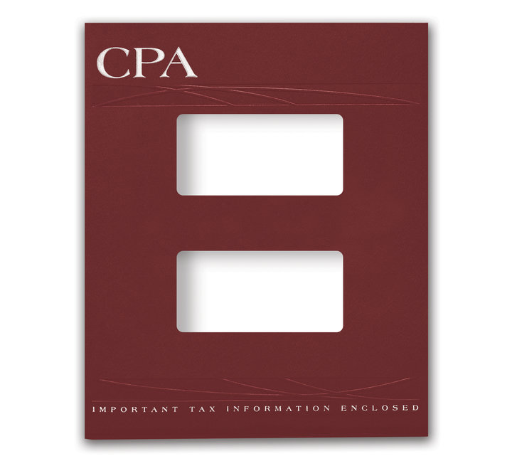 Image for item #12-465a: InTax Folder: CPA Embossed and Foil Center Cut Hidden Staple Tab - Burgundy