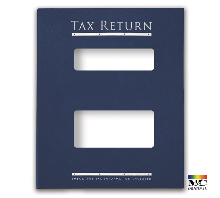 Image for item #12-750b: MultiTax Folder: Tax Return Embossed and Foil Center Cut Top Tab - Navy