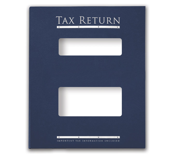 Image for item #12-750b: MultiTax Folder: Tax Return Embossed and Foil Center Cut Hidden Staple Tab - Navy