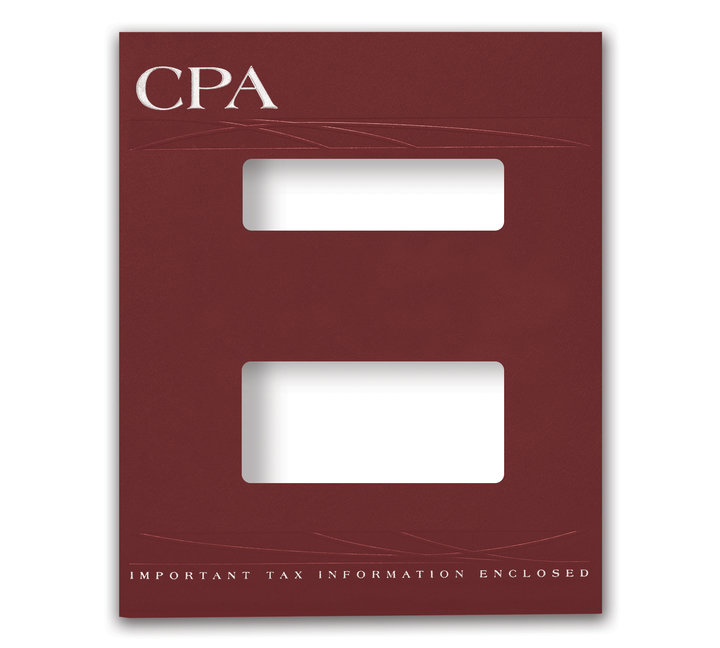 Image for item #12-765a: MultiTax Folder: CPA Embossed and Foil Center Cut Hidden Staple Tab - Burgundy
