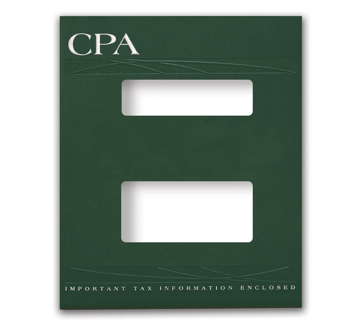 Image for item #12-785a: MultiTax Folder: CPA Embossed and Foil Center Cut Hidden Staple Tab - Green
