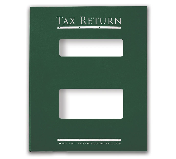 Image for item #12-785b: MultiTax Folder: Tax Return Embossed and Foil Center Cut Hidden Staple Tab - Green