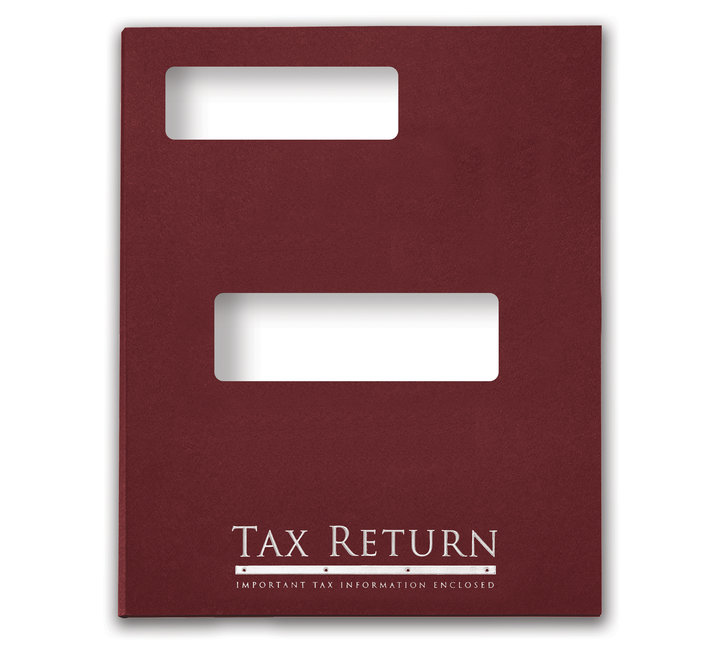Image for item #12-825b: ProTax Folder: Tax Return Embossed and Foil Return Cut Hidden Staple Tab - Burgundy