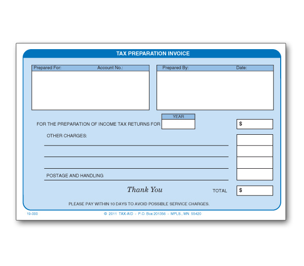 Image for item #19-000: Tax Preparation Invoice Pad