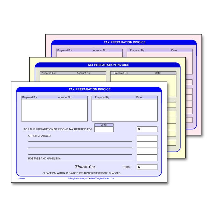 Image for item #20-000: 3-Part Tax Preparation Invoice
