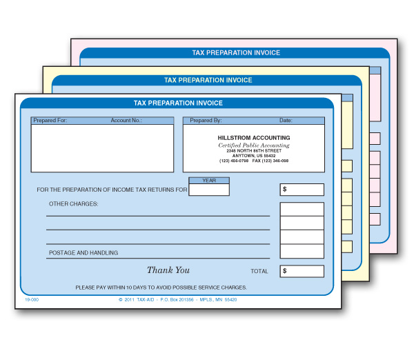 Image for item #20-001: 3-Part Tax Preparation Invoice imprinted