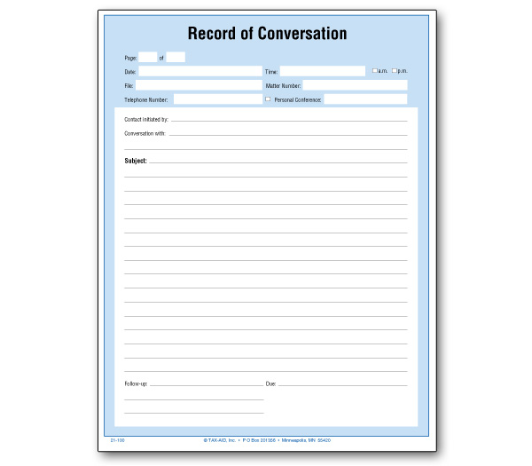 Image for item #21-100: Record of Conversation