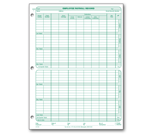 Image for item #23-100: Employee Payroll Record 25 Pack