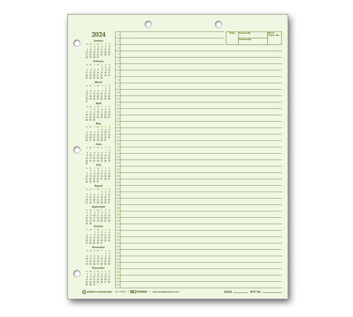 Image for item #24-110GC: Letter Size Green 2024 Calendar Writing Pad