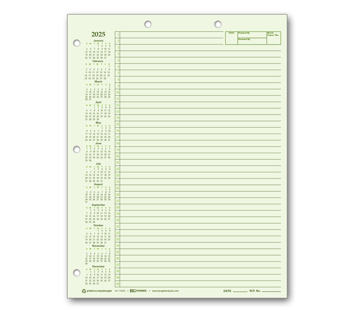 Image for item #24-110GC: Letter Size Green 2025 Calendar Writing Pad