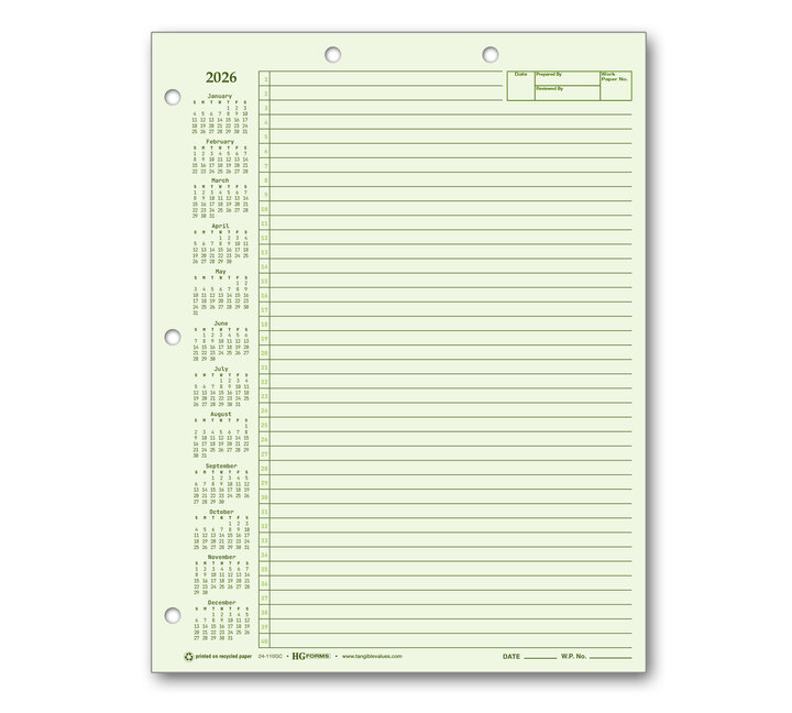 Image for item #24-110GC: Letter Size Green 2026 Calendar Writing Pad