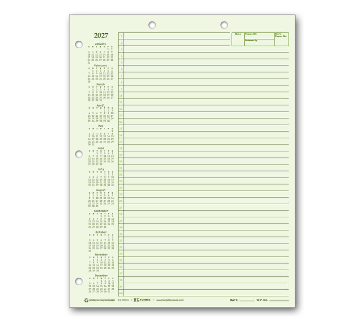 Image for item #24-110GC: Letter Size Green 2027 Calendar Writing Pad