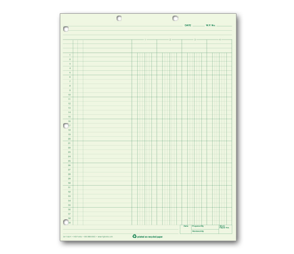 Image for item #24-114LH: Letter Size 4-Column Workpaper - Green (Bottom Heading)