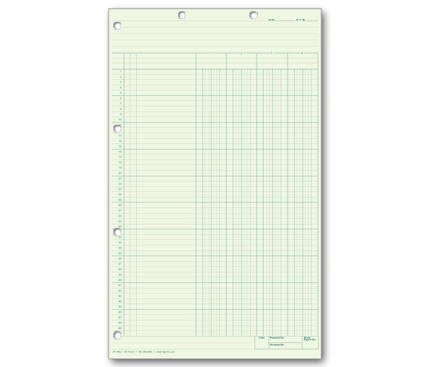 Image for item #24-144LH: Legal Size 4-Column Workpaper – Green (Bottom Heading)