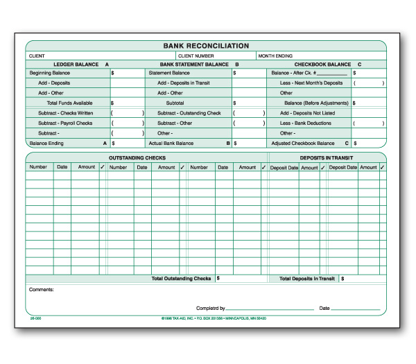 Image for item #26-000: Bank Reconciliation Pad