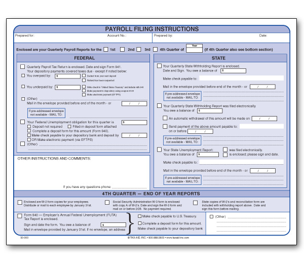 Image for item #30-000: Quarterly Payroll Filing Instr. Pad