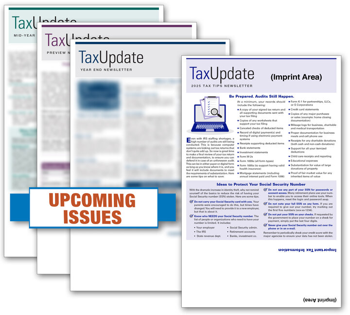 Image for item #33-101: SELF-Mailer Tax Update Newsletter-SUBS imprinted