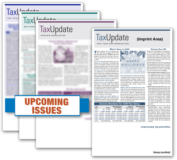 Image for item #33-101: SELF-Mailer Tax Update Newsletter-SUBS imprinted