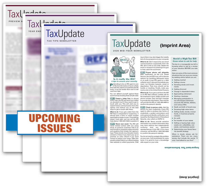 Image for item #33-101: SELF-Mailer Tax Update Newsletter-SUBS imprinted