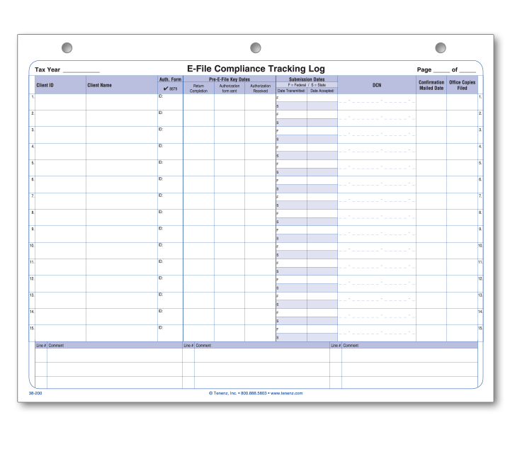 Image for item #38-200: E-File Compliance Tracking Log