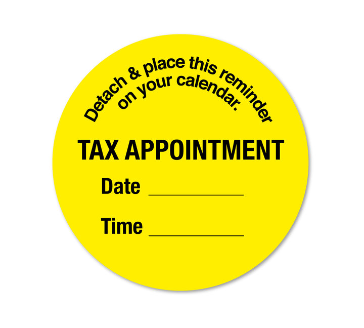 Image for item #40-L371: Round Yellow Tax Appointment Reminder Label