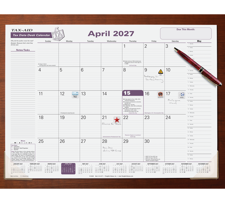 Image for item #44-471: Tax Date Desk Calendar 2027