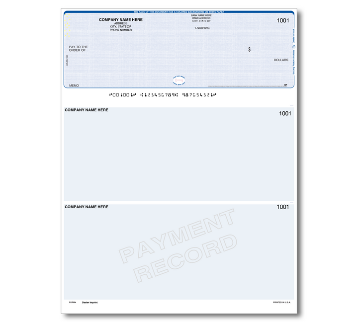 Image for item #48-110: Pre-Printed Laser 1-up Checks - Top Position