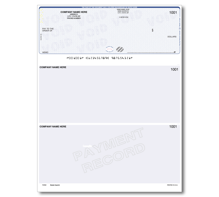 Image for item #48-120: Pre-Printed SECURITY Laser 1-up Checks - Top Position