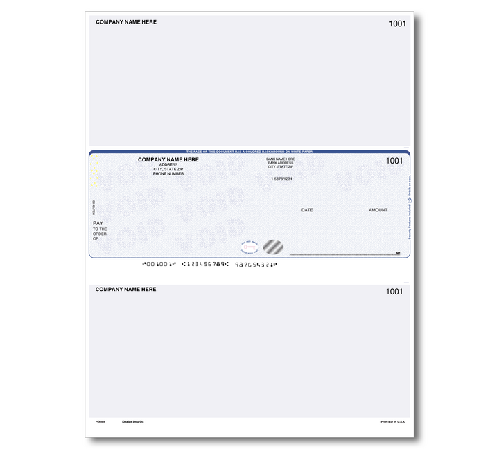 Image for item #48-122: Pre-Printed SECURITY Laser 1-up Checks - Middle Position