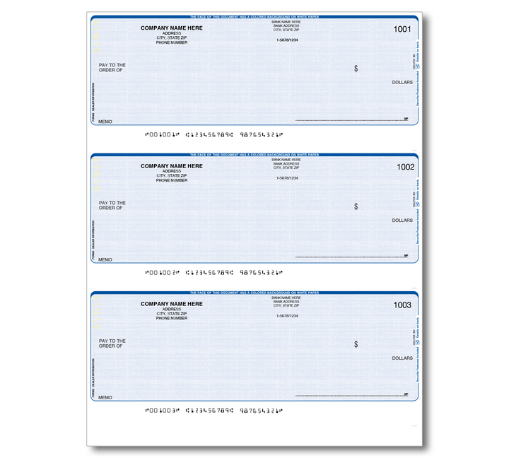 Image for item #48-130: Pre-Printed Laser 3-up Checks
