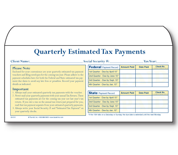 Image for item #63-510: LARGE Qtrly Estimated Tax Env (50/pack)