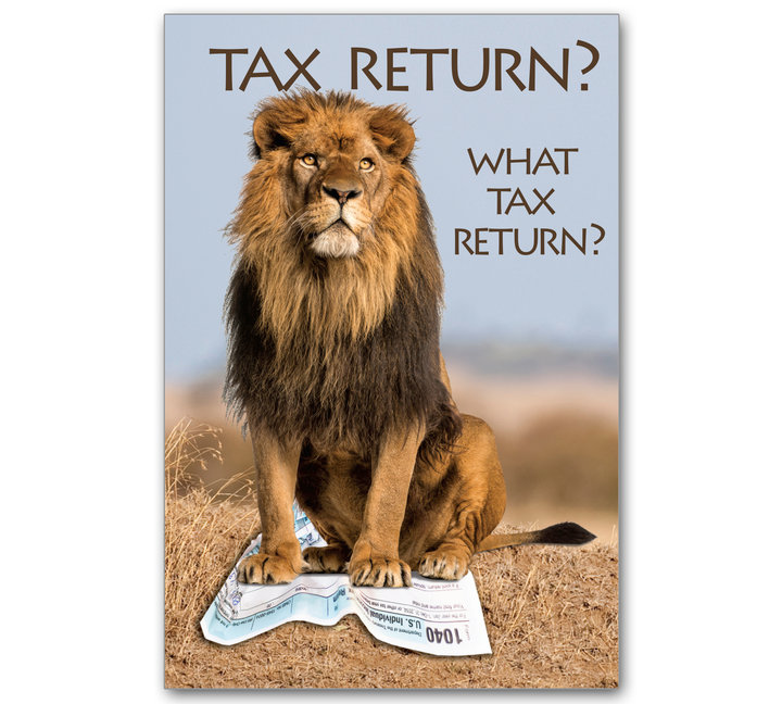 Image for item #70-523: Tax Return Lion postcard (25/pack)